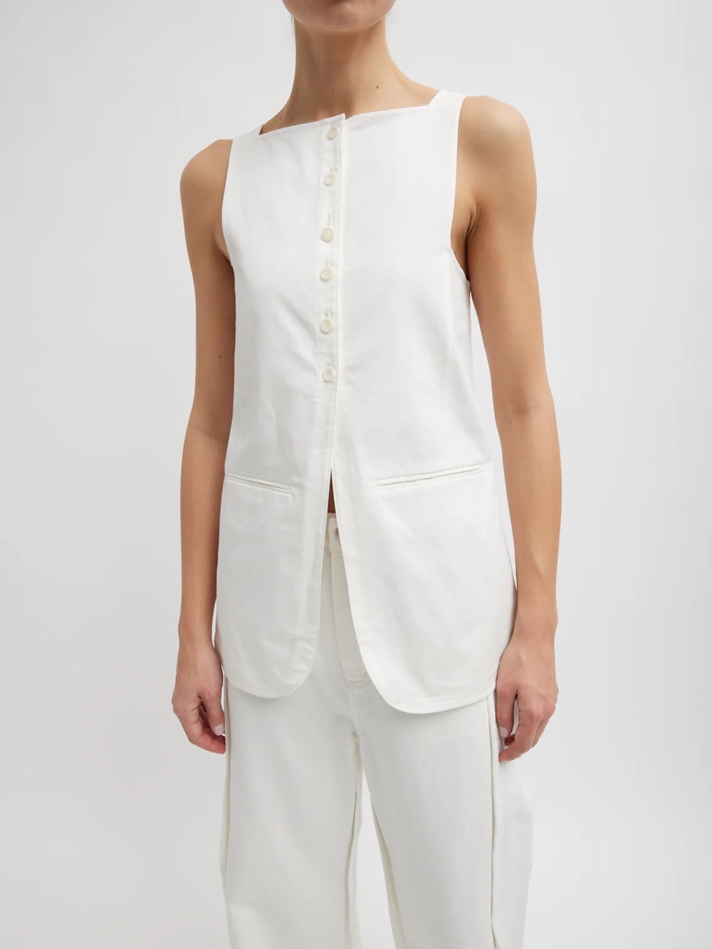 Tibi White Sleeveless Button Front Top